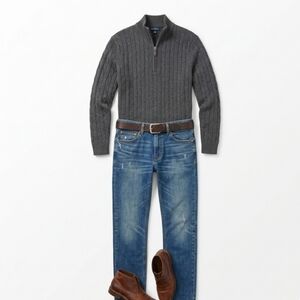 Club Room Men's Gray Cable Knit Quarter Zip-Up Sweater